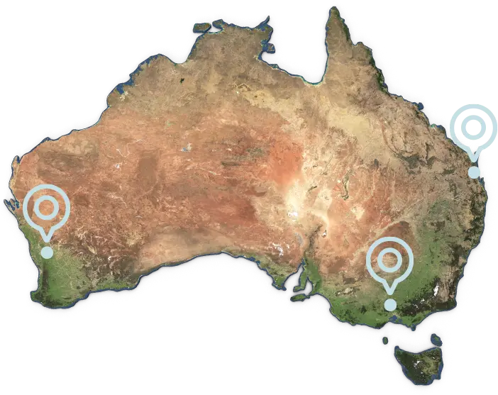 Australia map with location pins